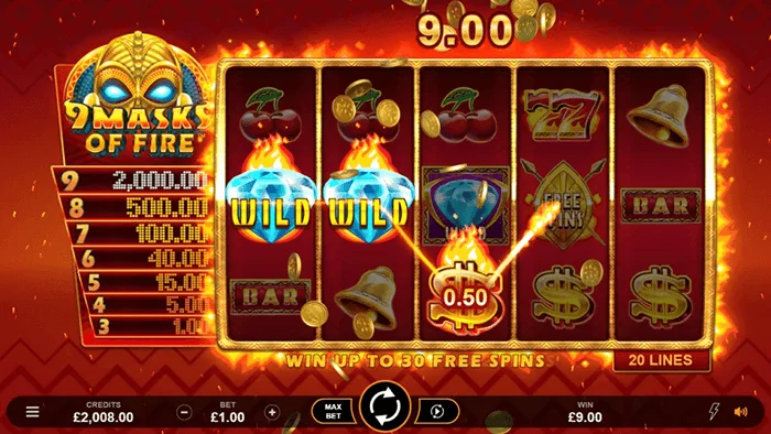 9 Masks of Fire gameplay screen